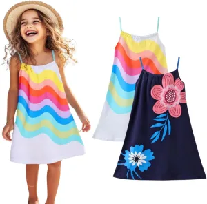 HILEELANG Girl Summer Cami Dress Sleeveless Tank Cotton Casual Spaghetti Strap Jersey Shirt Cool Beach Sundress