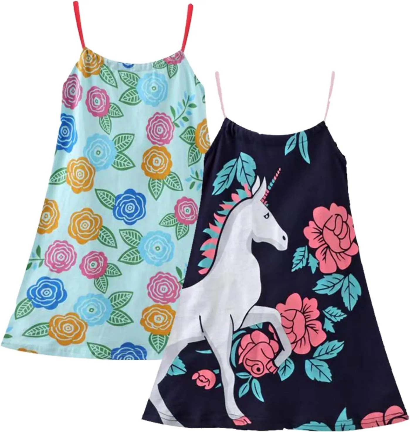 HILEELANG Girl Summer Cami Dress Sleeveless Tank Cotton Casual Spaghetti Strap Jersey Shirt Cool Beach Sundress