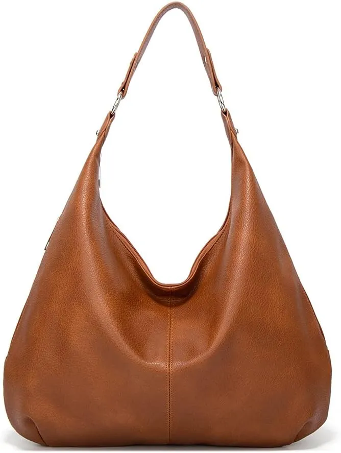 Hobo Tote Bag for Women Soft Faux Leather Shoulder Bag Retro Satchel Zipper Closure Handbag Large Capacity Purse