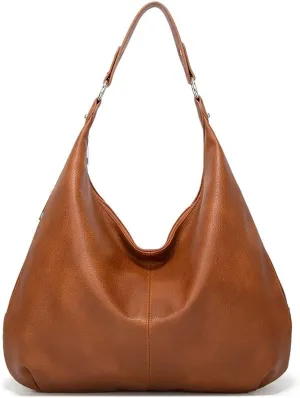 Hobo Tote Bag for Women Soft Faux Leather Shoulder Bag Retro Satchel Zipper Closure Handbag Large Capacity Purse