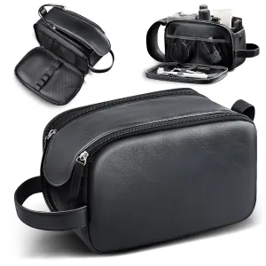 HOTOR Travel Toiletry Bag - Water Resistant Travel Essentials for Women and Men, Compact Leather Toiletries Organizer with Handle, Versatile Cruise Ship Essentials, Black, Small