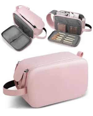 HOTOR Travel Toiletry Bag - Water Resistant Travel Essentials for Women and Men, Compact Leather Toiletries Organizer with Handle, Versatile Cruise Ship Essentials, Pink, Medium