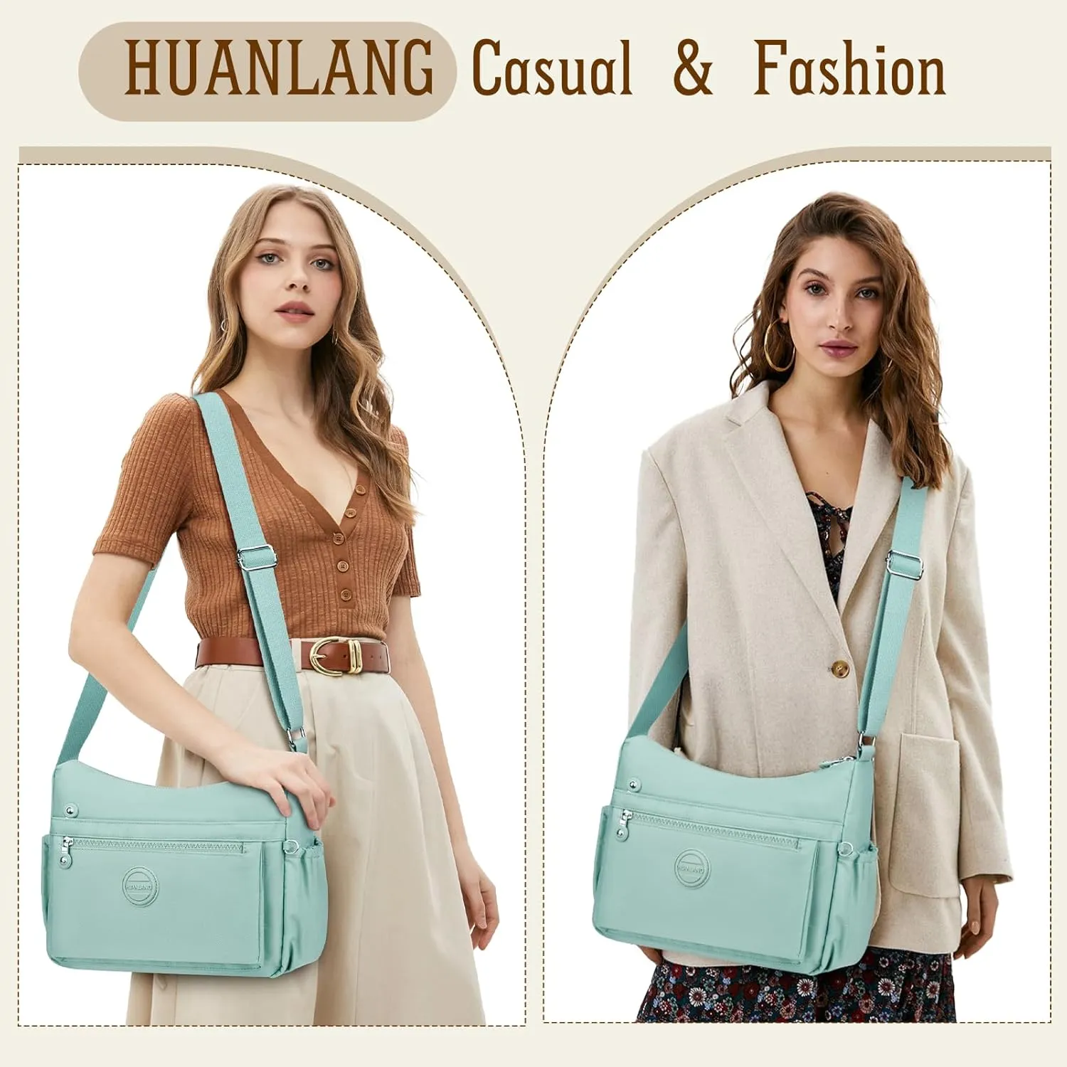 HUANLANG Nylon Crossbody Bags for Women Large Lightweight Travel Purse Women's Pocketbooks Multi Pocket Shoulder Bag