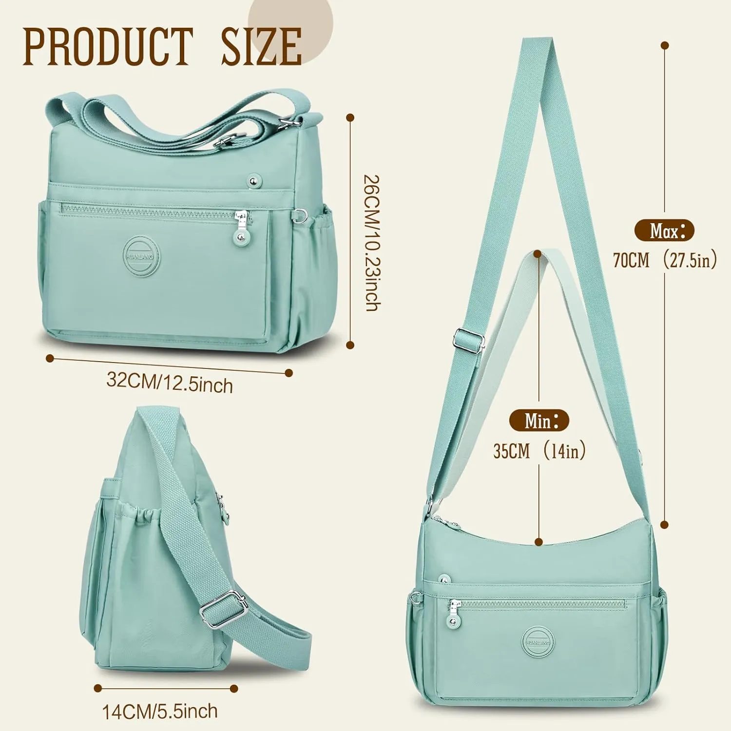 HUANLANG Nylon Crossbody Bags for Women Large Lightweight Travel Purse Women's Pocketbooks Multi Pocket Shoulder Bag