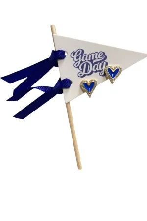 I Love Game Day: Royal Blue Heart Stud Earrings On Pennant Flag