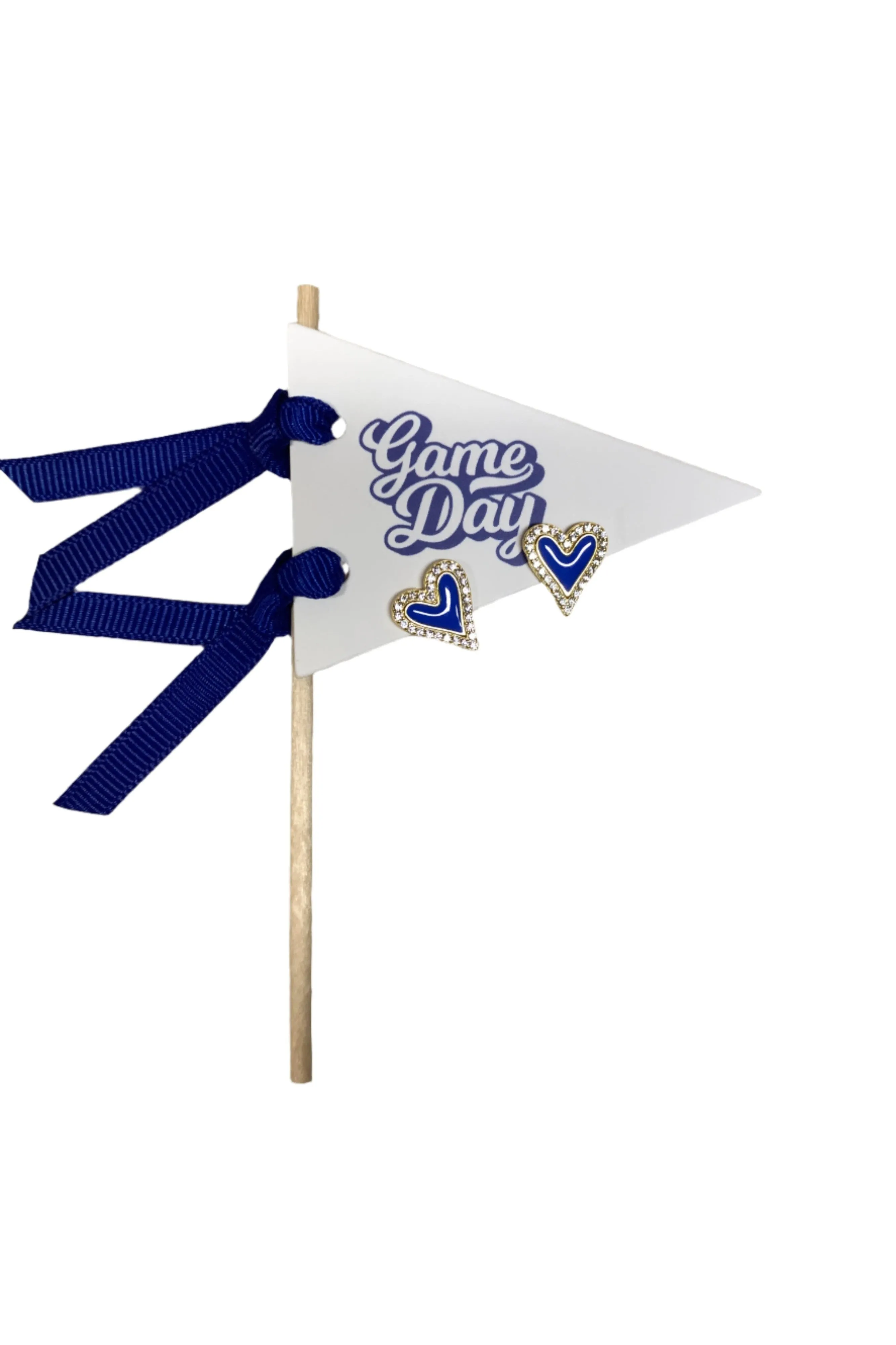 I Love Game Day: Royal Blue Heart Stud Earrings On Pennant Flag