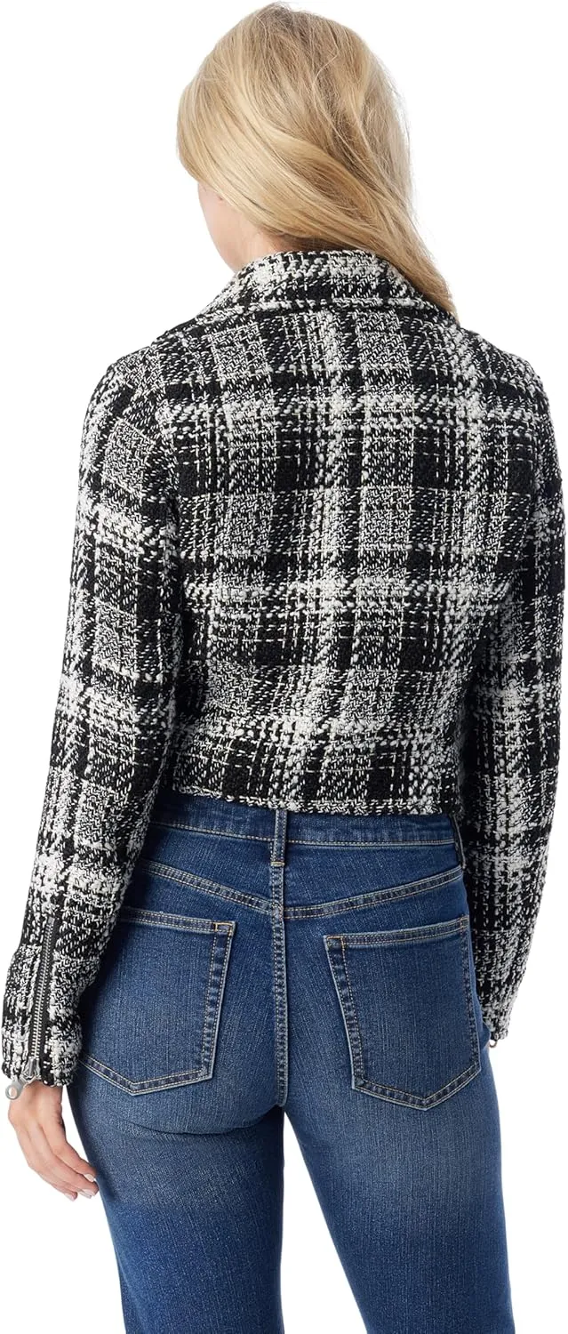 Jessica Simpson Women's Crop Biker Jacket with Zip Front and Side Seam Pockets Standard