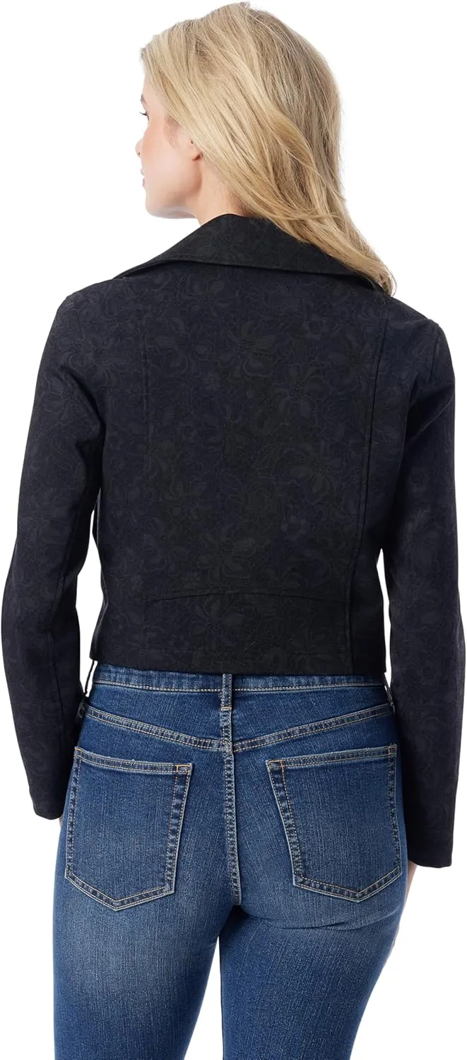 Jessica Simpson Women's Crop Biker Jacket with Zip Front and Side Seam Pockets Standard