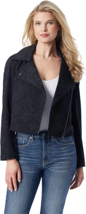 Jessica Simpson Women's Crop Biker Jacket with Zip Front and Side Seam Pockets Standard