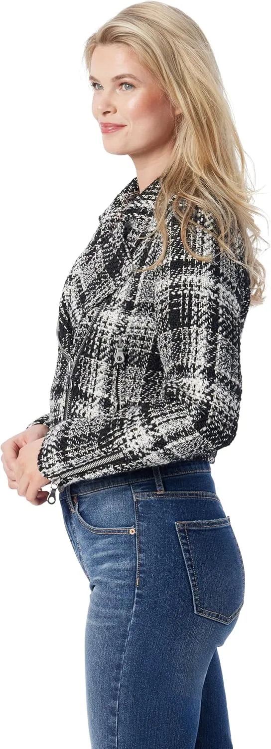 Jessica Simpson Women's Crop Biker Jacket with Zip Front and Side Seam Pockets Standard