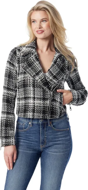 Jessica Simpson Women's Crop Biker Jacket with Zip Front and Side Seam Pockets Standard