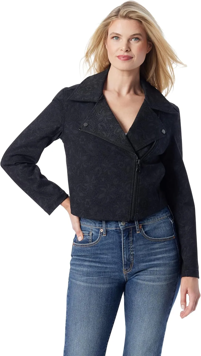 Jessica Simpson Women's Crop Biker Jacket with Zip Front and Side Seam Pockets Standard