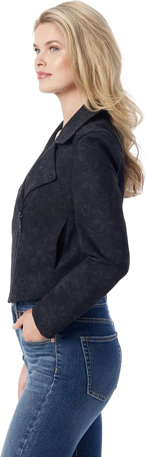 Jessica Simpson Women's Crop Biker Jacket with Zip Front and Side Seam Pockets Standard