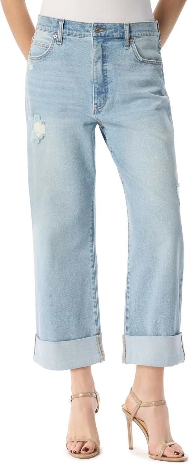 Jessica Simpson Women's Valentine Roll Cuff Wide Leg Boyfriend Ankle-to-Jean Standard