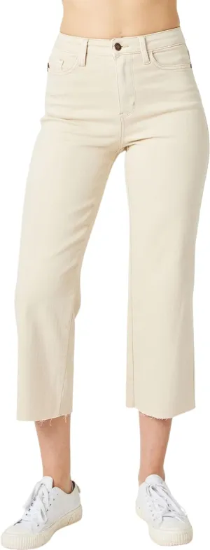 Judy Blue Women's High-Rise Garment Dyed Cropped Wide Leg Jeans