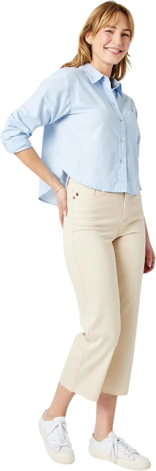 Judy Blue Women's High-Rise Garment Dyed Cropped Wide Leg Jeans