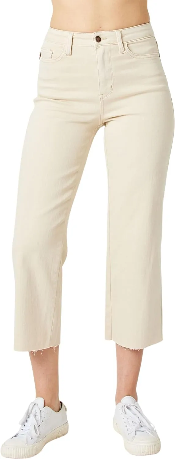Judy Blue Women's High-Rise Garment Dyed Cropped Wide Leg Jeans