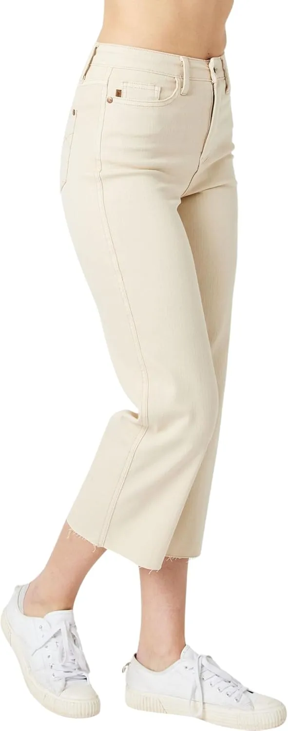 Judy Blue Women's High-Rise Garment Dyed Cropped Wide Leg Jeans
