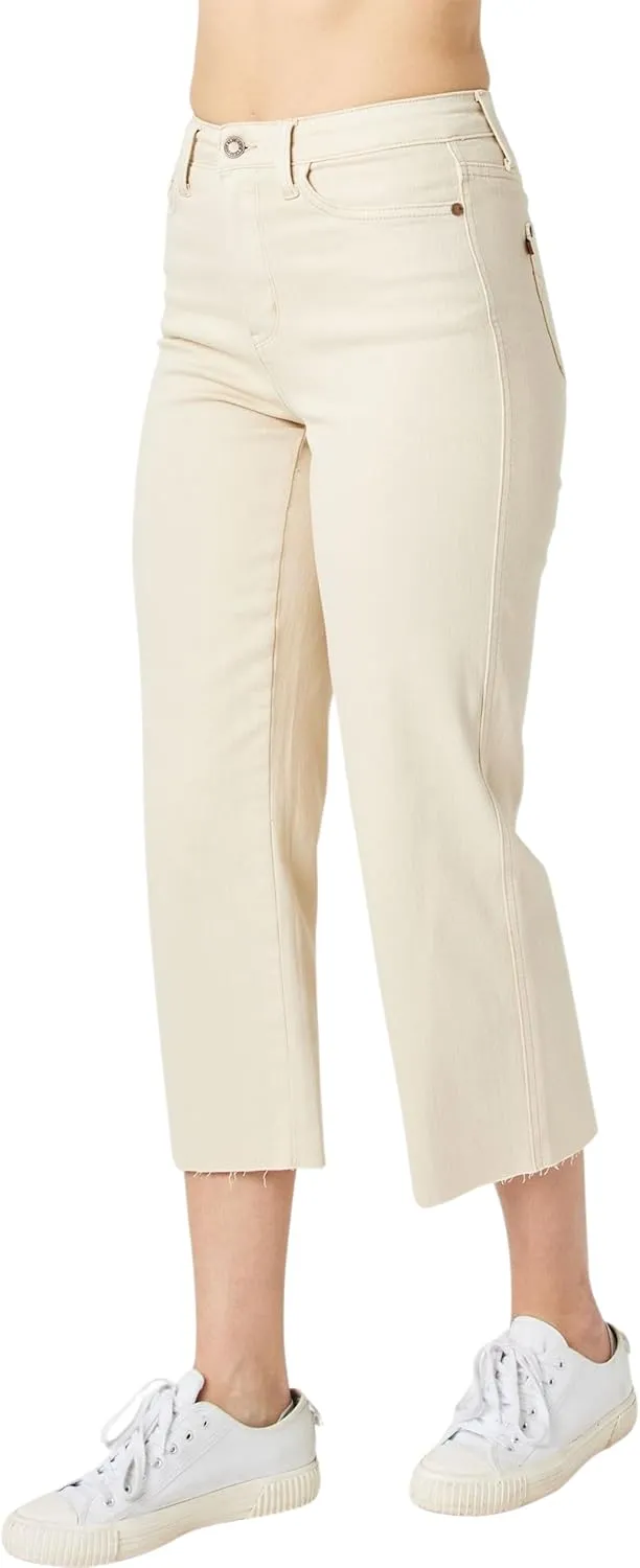 Judy Blue Women's High-Rise Garment Dyed Cropped Wide Leg Jeans