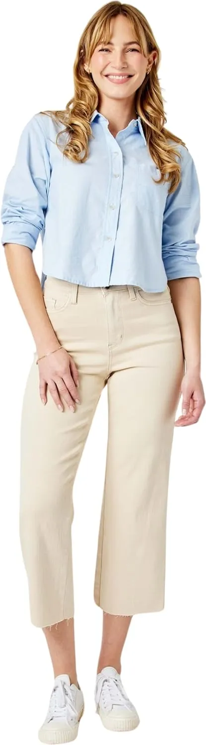 Judy Blue Women's High-Rise Garment Dyed Cropped Wide Leg Jeans