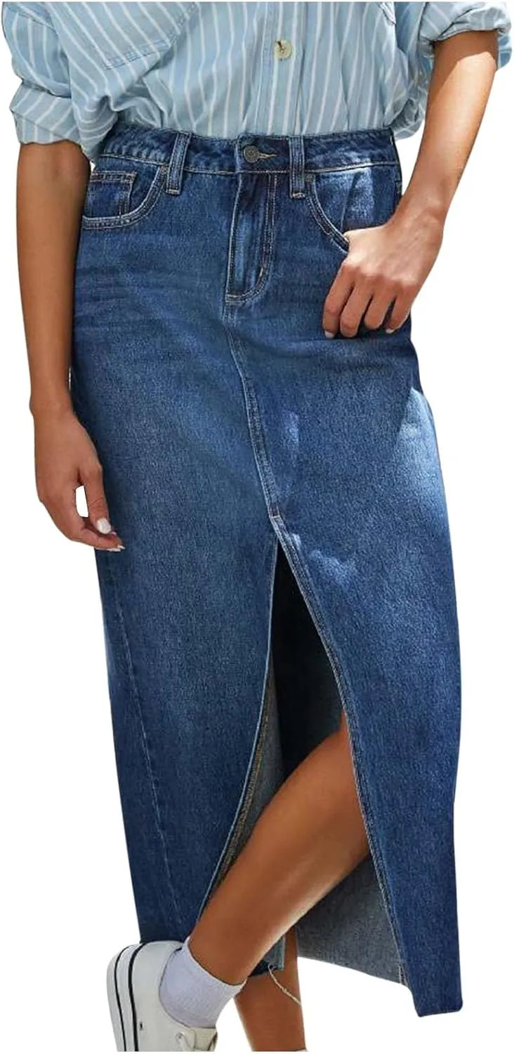 Juniors Skirt for Women Denim Maxi Long Western Slit Plain Skorts 2025