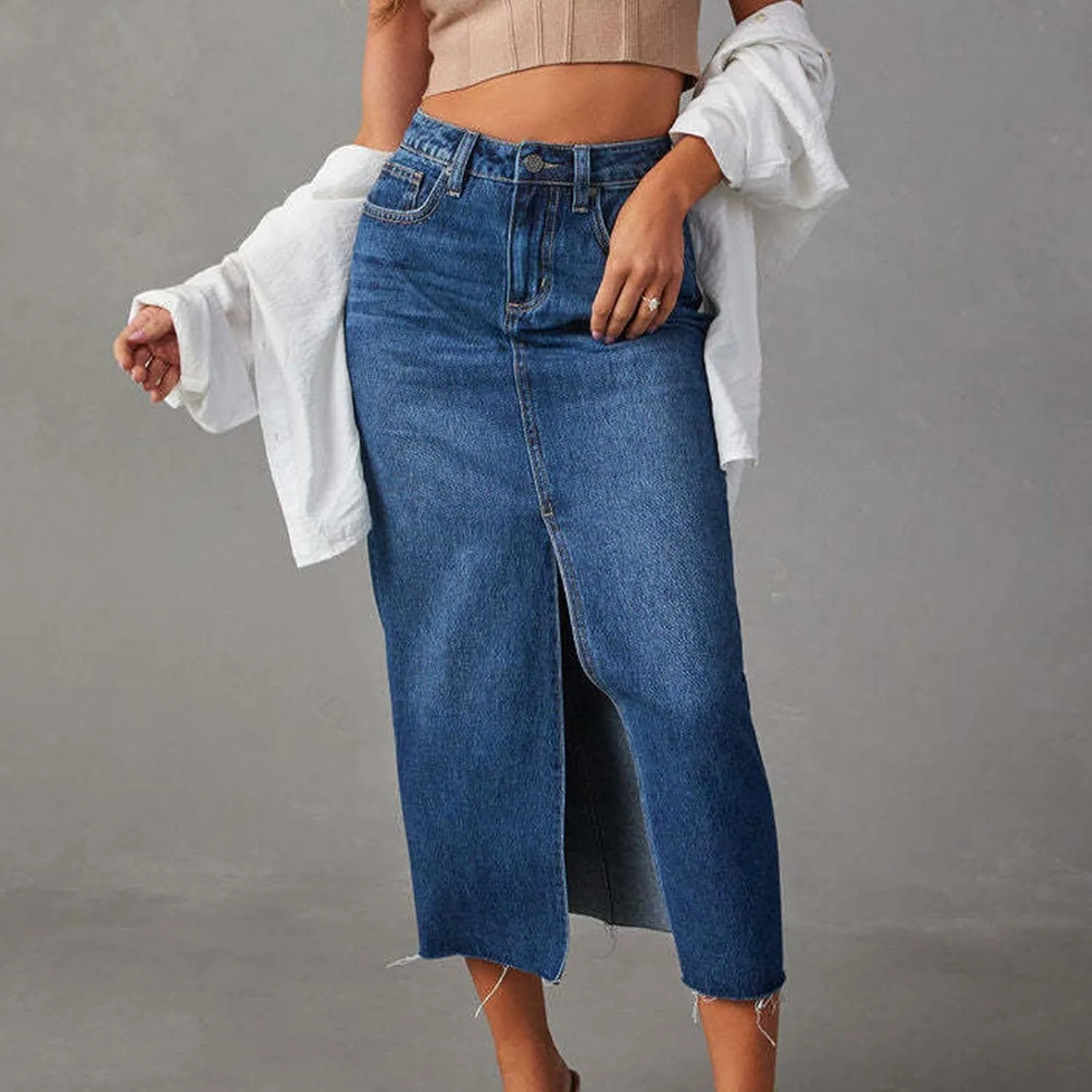 Juniors Skirt for Women Denim Maxi Long Western Slit Plain Skorts 2025