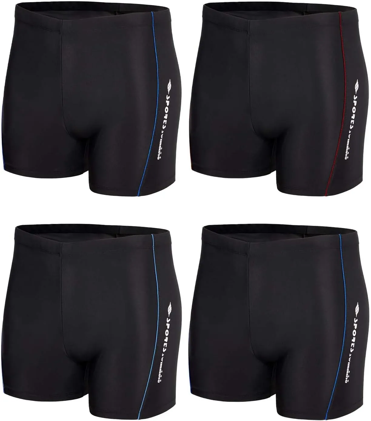 KANAV 4 Pack Men's Athletic Swim Jammers Quick Dry Square Leg Swim Briefs Competitive Swimsuit