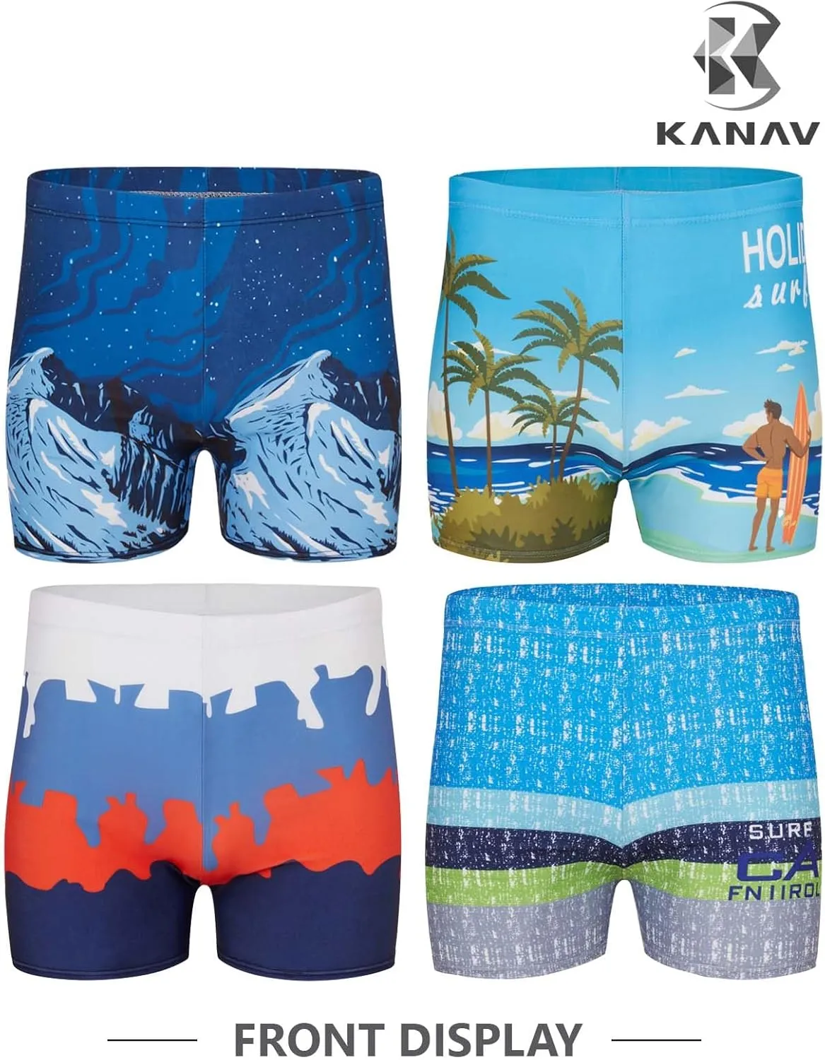 KANAV 4 Pack Men's Athletic Swim Jammers Quick Dry Square Leg Swim Briefs Competitive Swimsuit