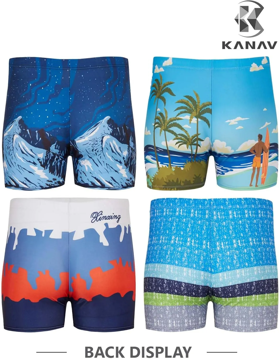 KANAV 4 Pack Men's Athletic Swim Jammers Quick Dry Square Leg Swim Briefs Competitive Swimsuit