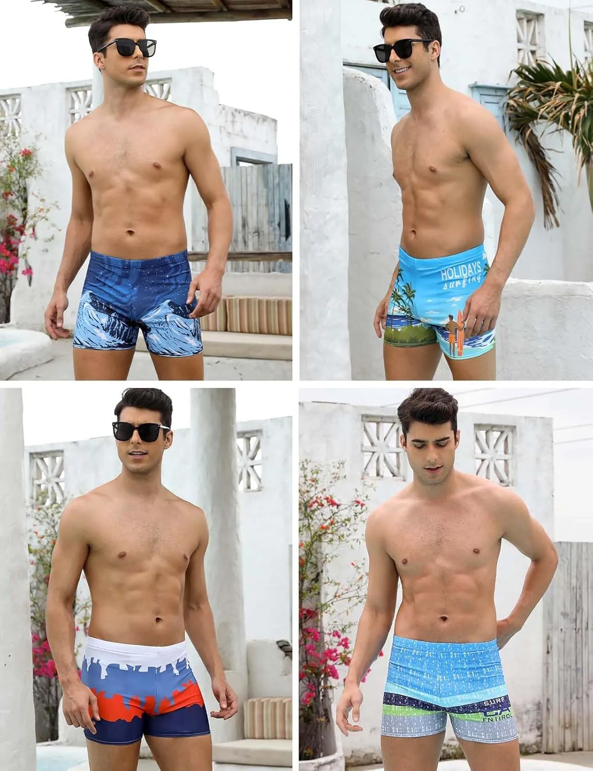KANAV 4 Pack Men's Athletic Swim Jammers Quick Dry Square Leg Swim Briefs Competitive Swimsuit