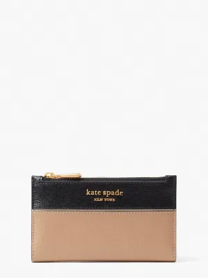 kate spade new york Women's Morgan Colorblocked Saffiano Leather Small Slim Bifold Wallet, Cafe Mocha Multi