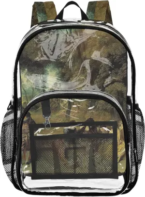Kids Backpack Boys Girls Antoine Watteau Artwork Painting Travel Clear Backpack Floral Plastic School Clear Bookbag