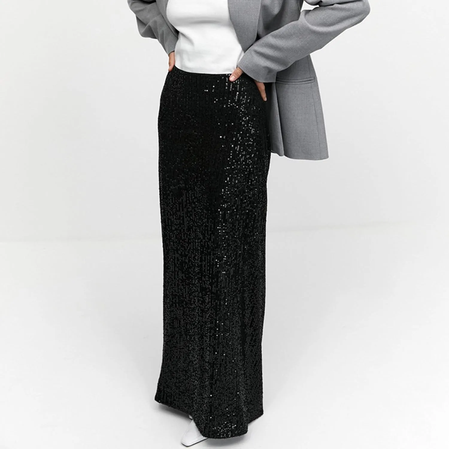 Ladies Skirts for Women Maxi Long Loose Fit Sequin Sparkle Glitter Plain Skirts 2025 Trendy Y2K