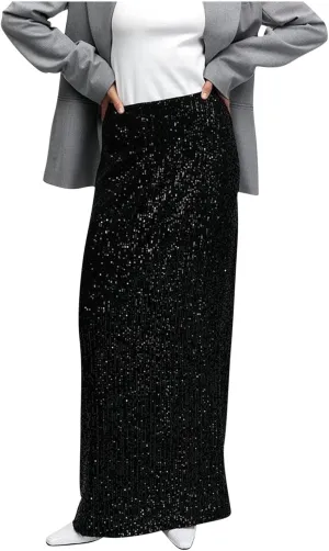 Ladies Skirts for Women Maxi Long Loose Fit Sequin Sparkle Glitter Plain Skirts 2025 Trendy Y2K