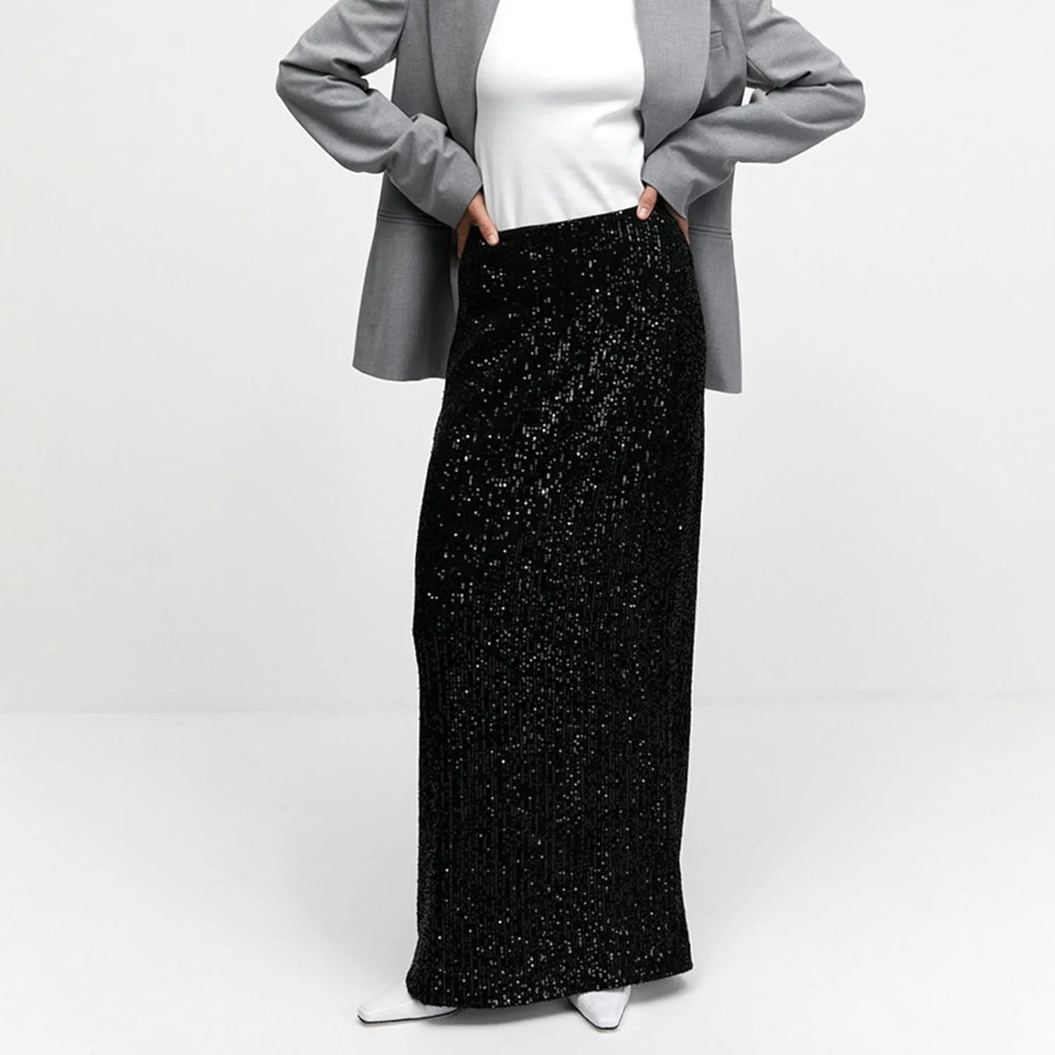 Ladies Skirts for Women Maxi Long Loose Fit Sequin Sparkle Glitter Plain Skirts 2025 Trendy Y2K