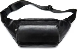 Lambskin Leather Waist Fanny Pack Front-Flap-Cover Belt Purse for Cell Phone and Small Stuffs Black