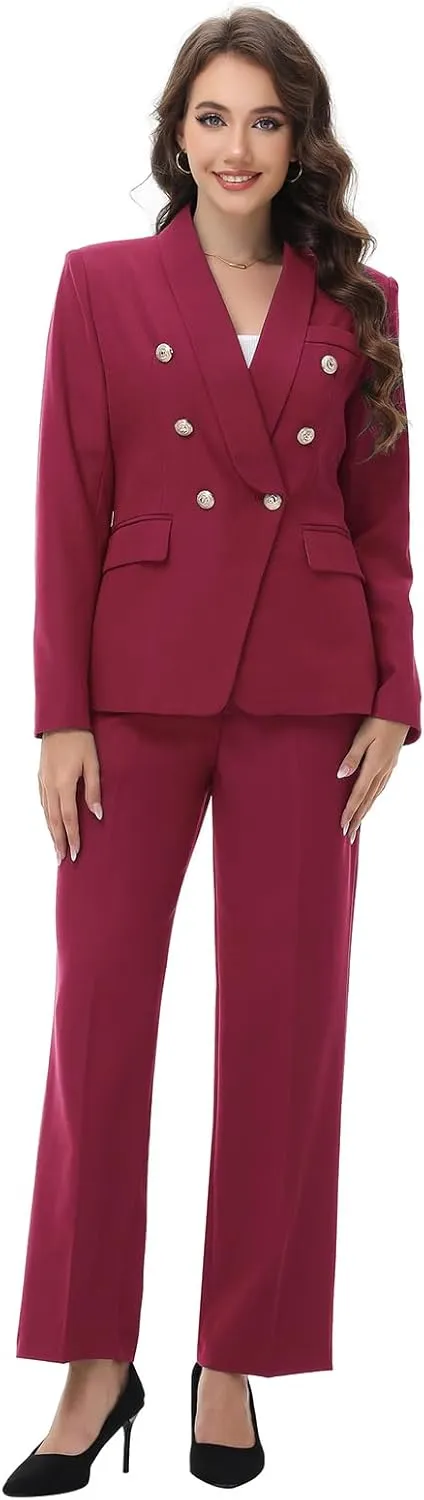 Lamgool Womens Suits 2 Piece Set Shawl Lapel Jacket and Pants Business Casual Outfits