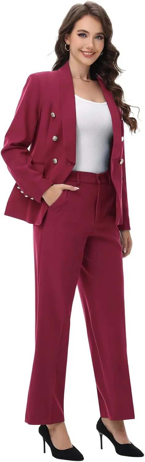 Lamgool Womens Suits 2 Piece Set Shawl Lapel Jacket and Pants Business Casual Outfits