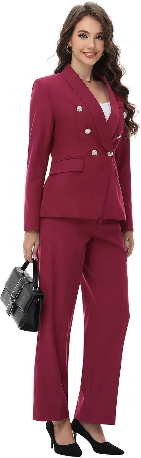 Lamgool Womens Suits 2 Piece Set Shawl Lapel Jacket and Pants Business Casual Outfits