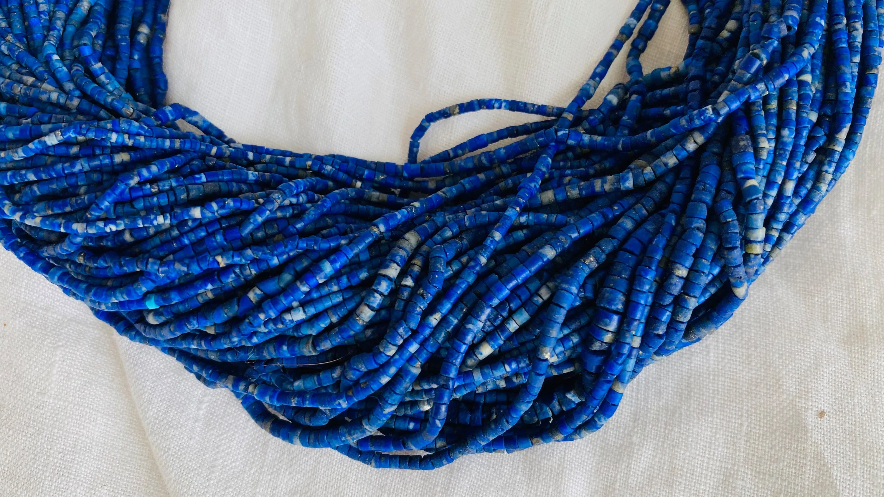 Lapis Lazuli, Amber & Silver Necklace. Multi Strand