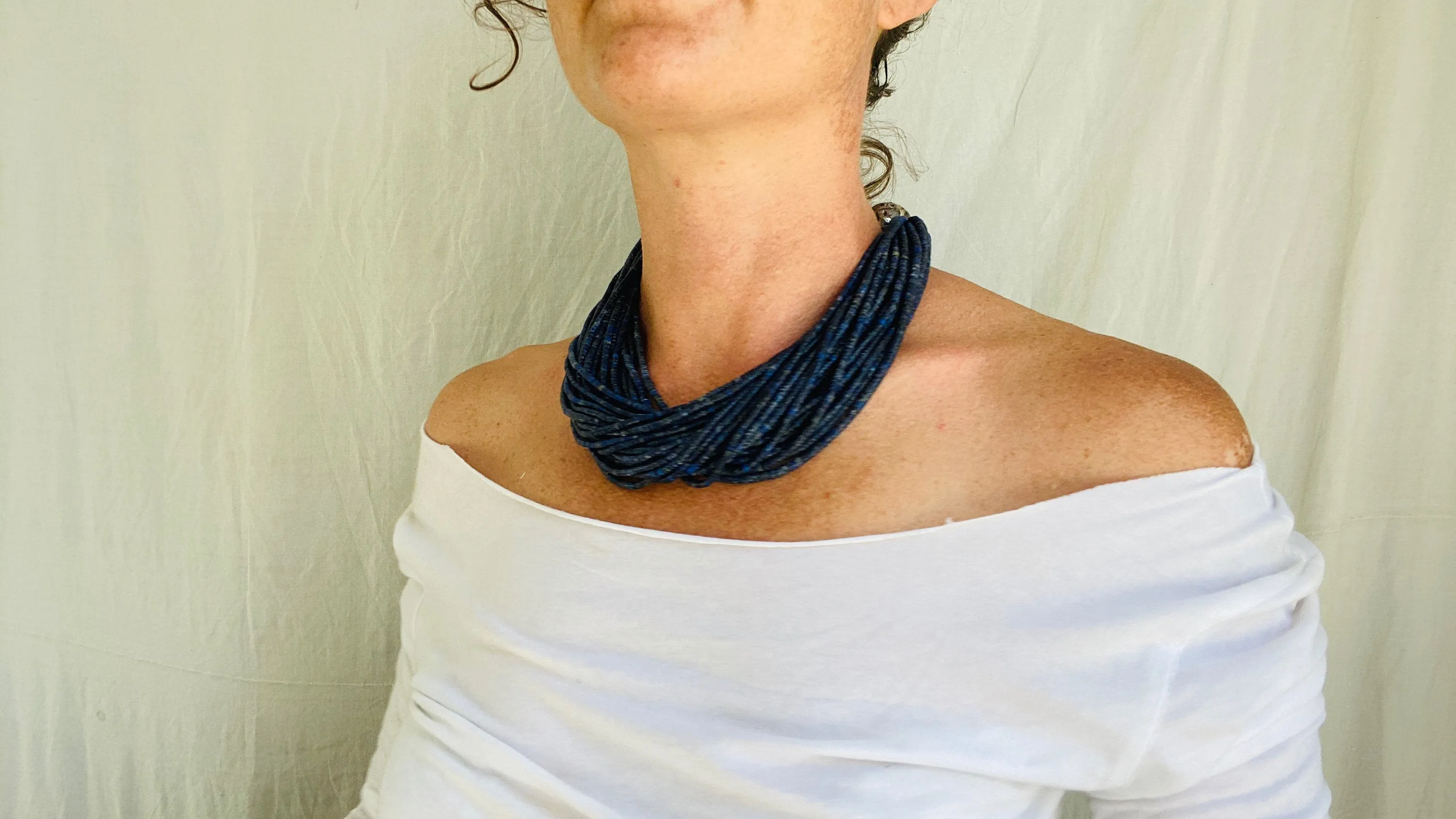 Lapis Lazuli and Antique Silver Necklace. Multi Strand