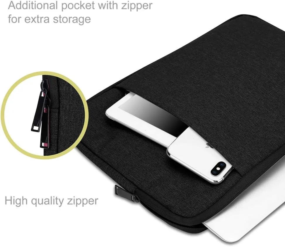 Laptop Bag 14" in Black  Notebook Computer Cover Made of Fabric with Velvet Lining, Compartment and Anti-Scratch Zipper  Protection Sleeve Case