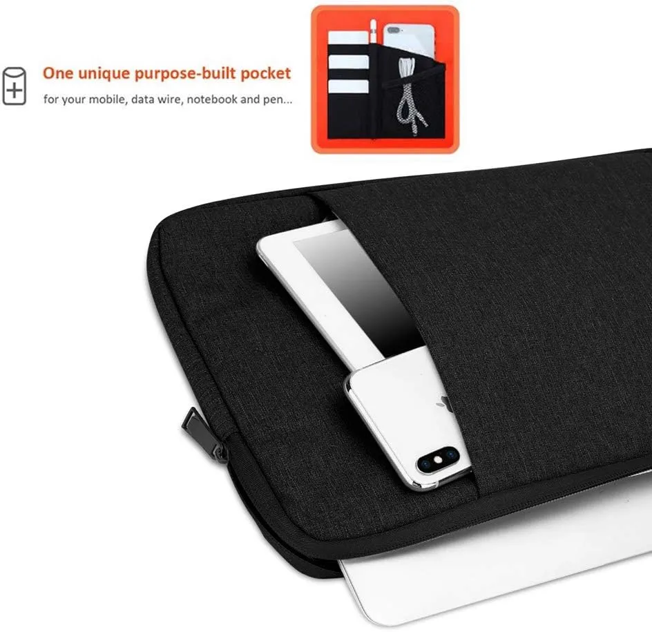 Laptop Bag 14" in Black  Notebook Computer Cover Made of Fabric with Velvet Lining, Compartment and Anti-Scratch Zipper  Protection Sleeve Case