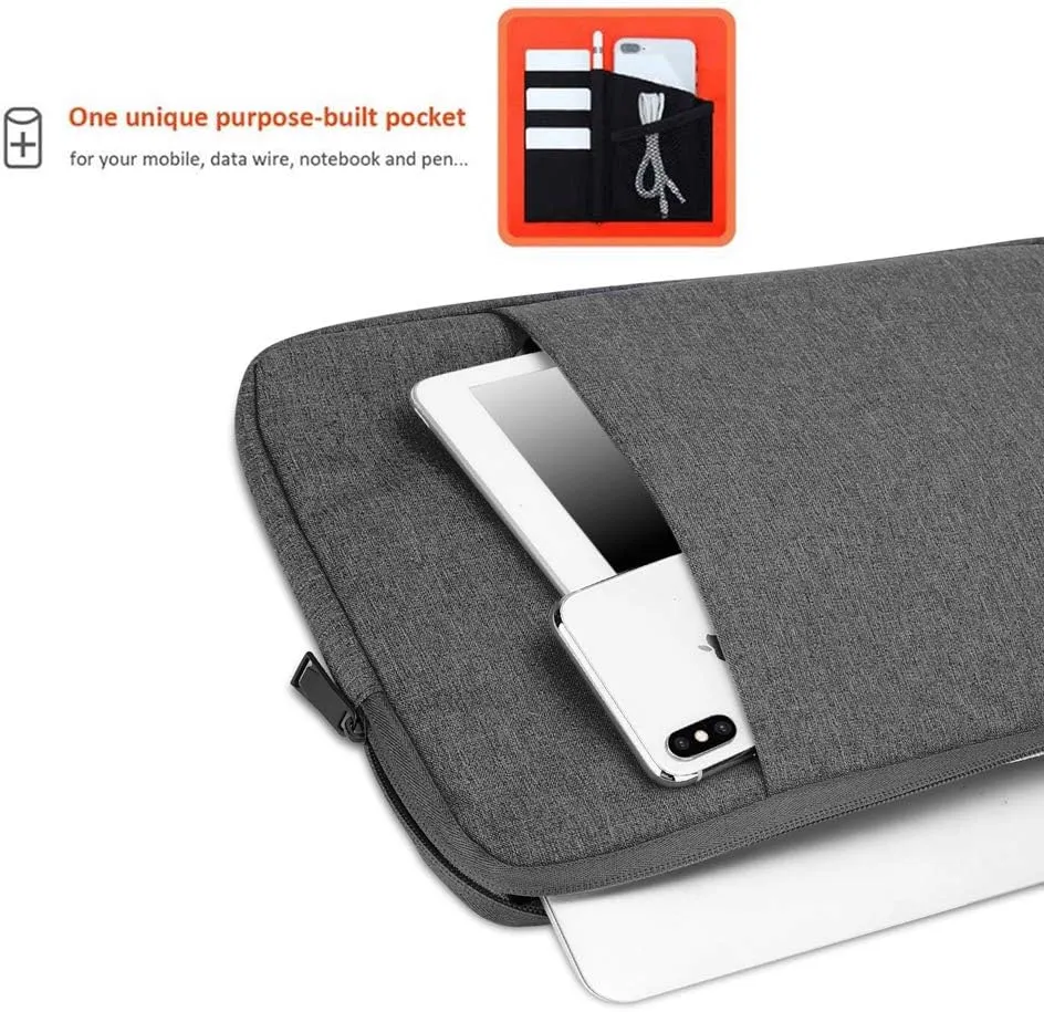 Laptop Bag 14" in Dark Grey  Notebook Computer Cover Made of Fabric with Velvet Lining, Compartment and Anti-Scratch Zipper  Protection Sleeve Case