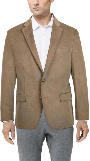 Lauren Ralph Lauren Mens Big & Tall Corduroy Stretch Two-Button Blazer Tan 44S