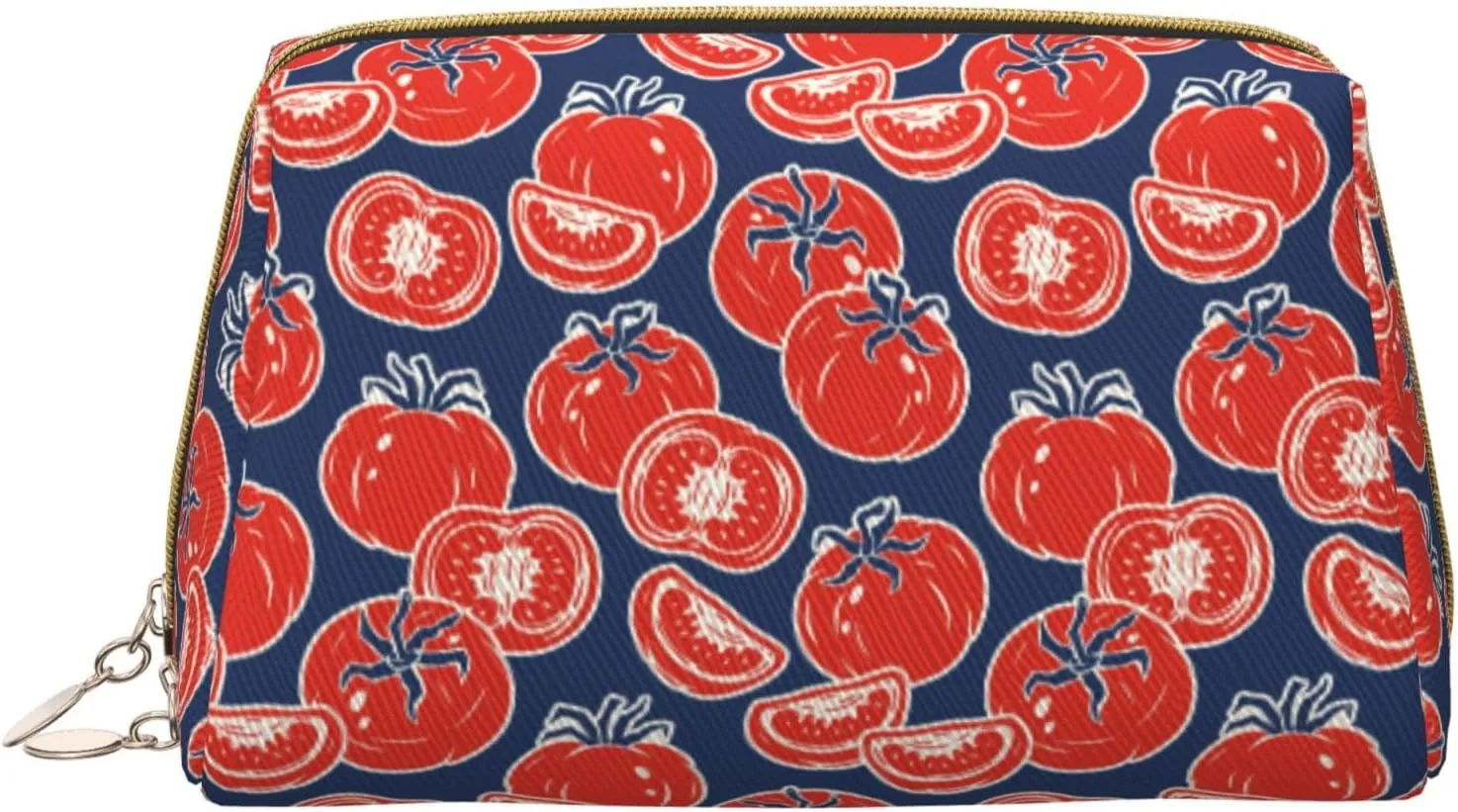 Leather Makeup Bag, Cute Red Tomato Blue Cosmetic Bags Travel Toiletry Bag for Women, Make up Bag, Large Capacity Makeup Bag Organizer, Cute Makeup Pouch Makeup Case