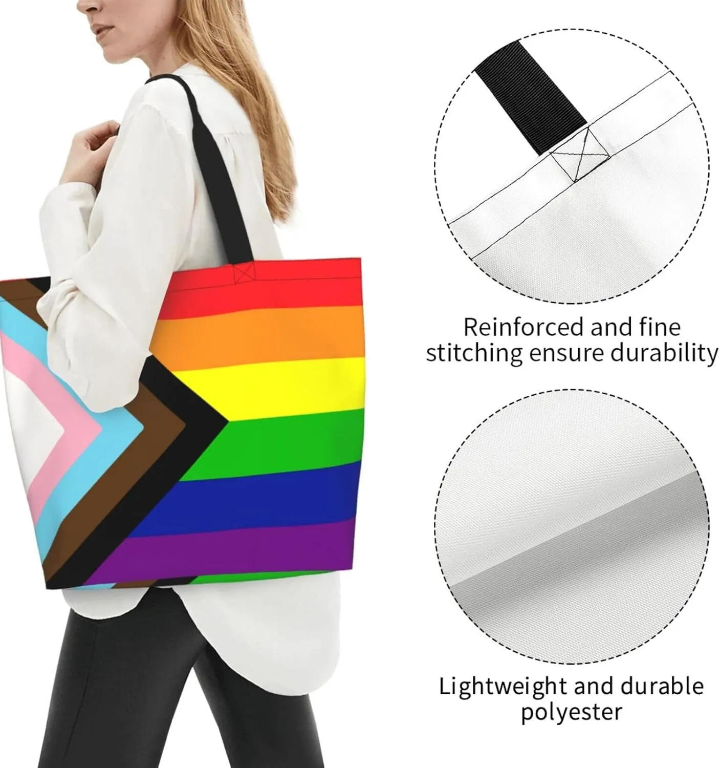 Lgbt Pride Tote Bag For Women Men, Large Beach Travel Reusable Grocery Shopping Bag Rainbow LGBT Pride Shoulder Bag
