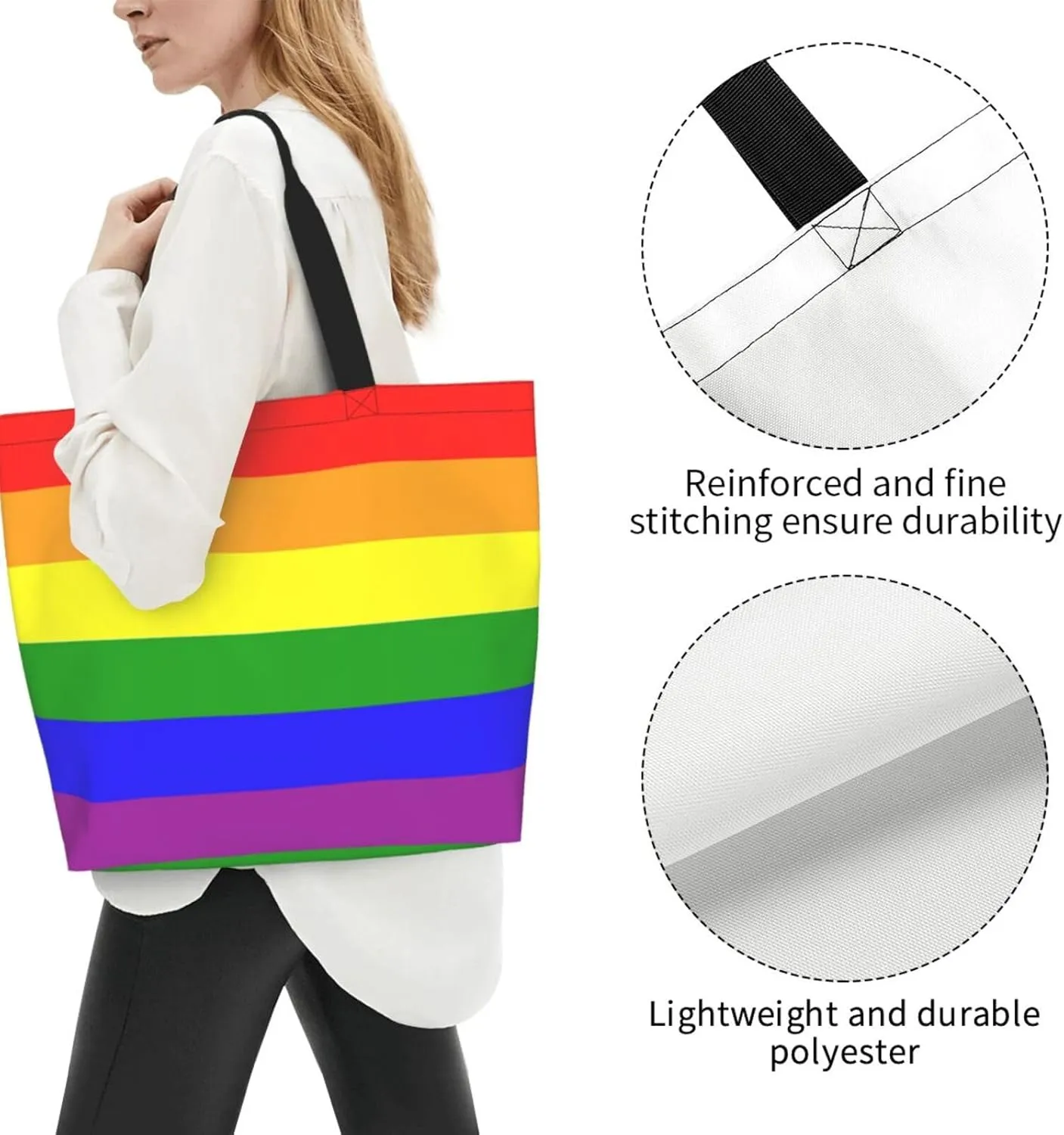 Lgbt Pride Tote Bag For Women Men, Large Beach Travel Reusable Grocery Shopping Bag Rainbow LGBT Pride Shoulder Bag