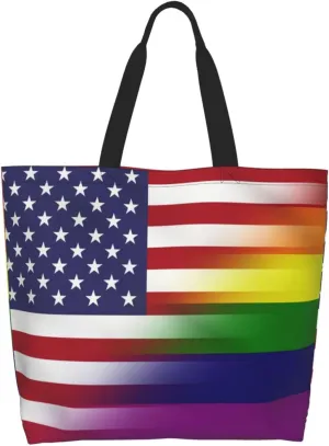 Lgbt Pride Tote Bag For Women Men, Large Beach Travel Reusable Grocery Shopping Bag Rainbow LGBT Pride Shoulder Bag