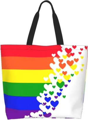 Lgbt Pride Tote Bag For Women Men, Large Beach Travel Reusable Grocery Shopping Bag Rainbow LGBT Pride Shoulder Bag